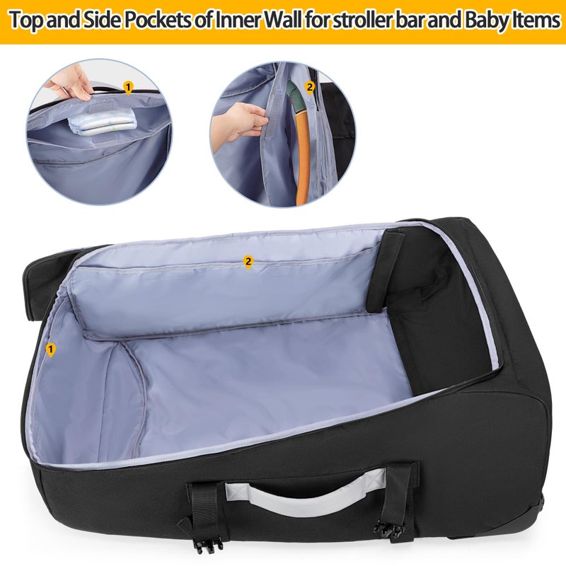 GRAOSO Stroller Travel Bag with Wheels Compatible with UPPAbaby Vista, Vista V2, Cruz V2, Rolling Gate Check Stroller Storage Bag for Airplane, with Dual Handles, Luggage Tag, Reflective Strip, Black - Image 3