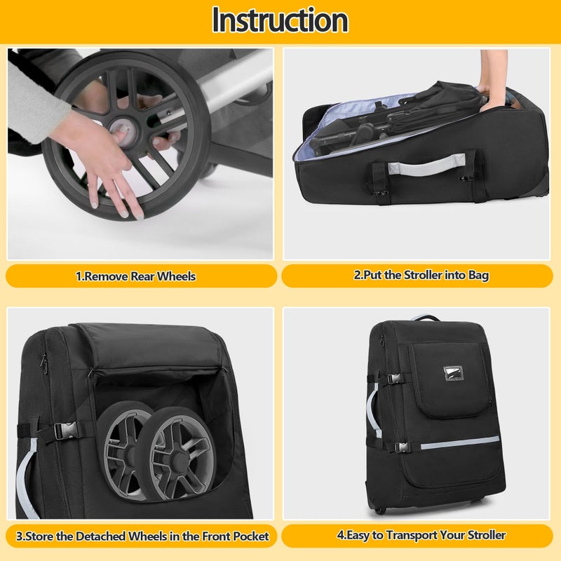 GRAOSO Stroller Travel Bag with Wheels Compatible with UPPAbaby Vista, Vista V2, Cruz V2, Rolling Gate Check Stroller Storage Bag for Airplane, with Dual Handles, Luggage Tag, Reflective Strip, Black - Image 5