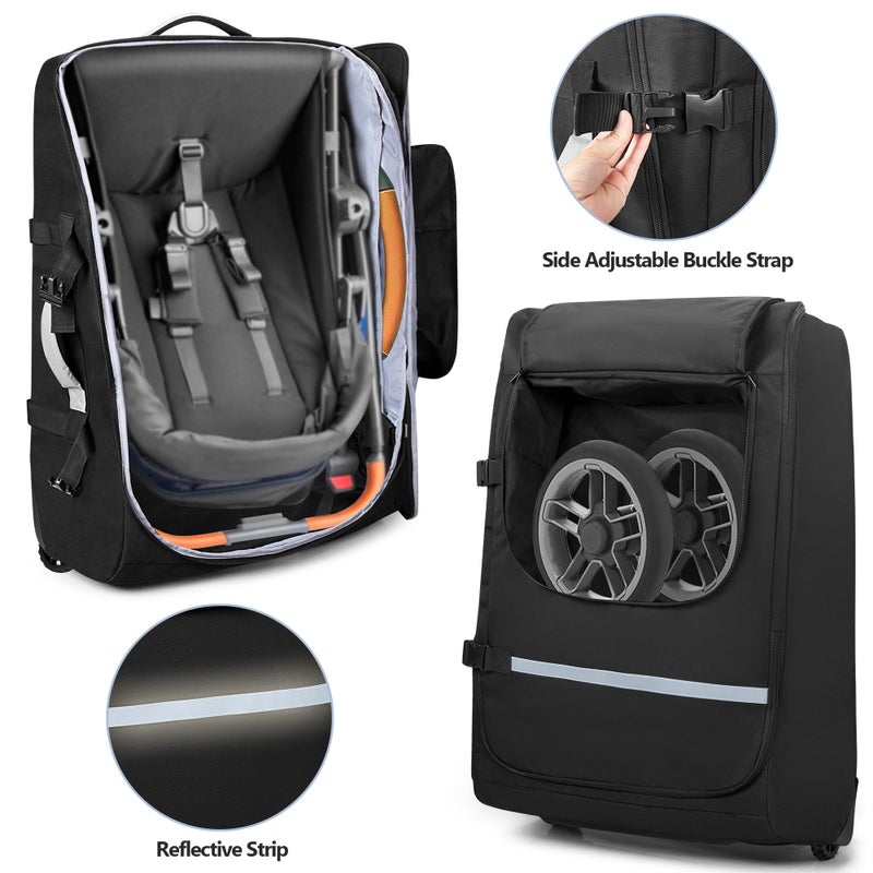 GRAOSO Stroller Travel Bag with Wheels Compatible with UPPAbaby Vista, Vista V2, Cruz V2, Rolling Gate Check Stroller Storage Bag for Airplane, with Dual Handles, Luggage Tag, Reflective Strip, Black - Image 2