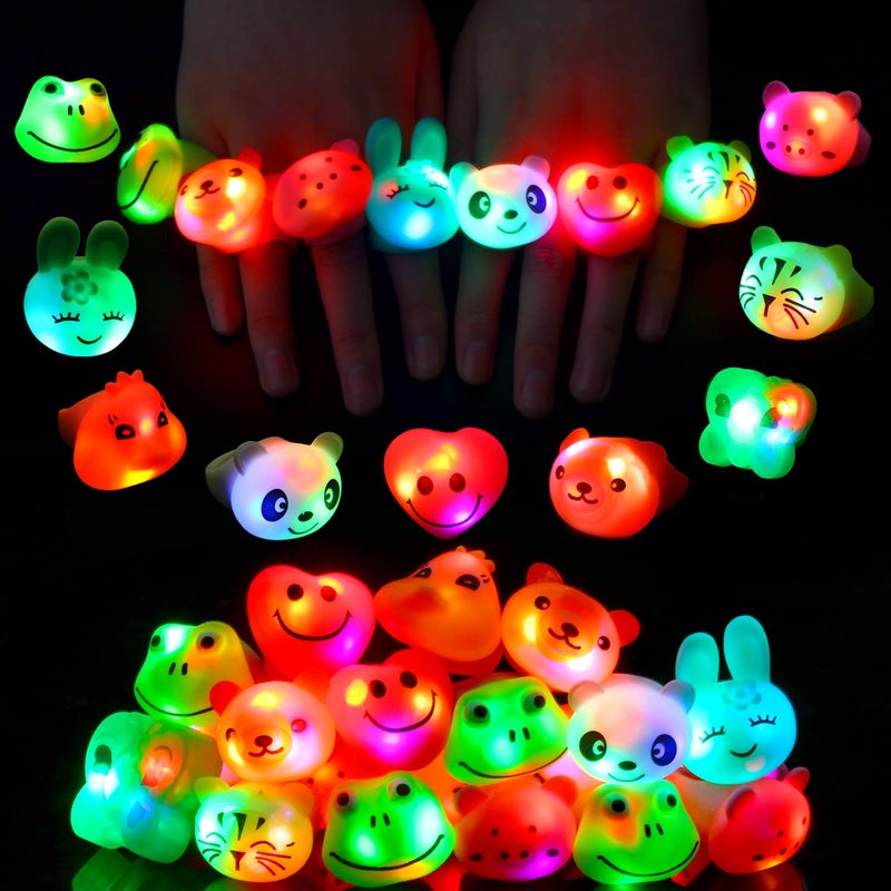 CCINEE 24Pcs Light Up Rings Flashing Colorful LED Animal Rubber Bumpy Jelly Rings Glow in Dark Finger Toys for Party Supplies Prizes Novelty Gifts Party Bag Filler - Image 1