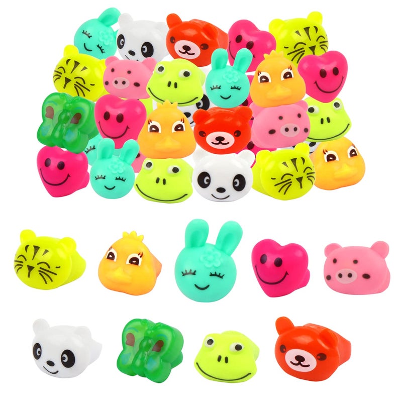 CCINEE 24Pcs Light Up Rings Flashing Colorful LED Animal Rubber Bumpy Jelly Rings Glow in Dark Finger Toys for Party Supplies Prizes Novelty Gifts Party Bag Filler - Image 2