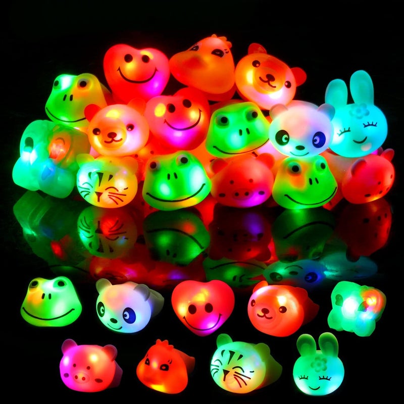 CCINEE 24Pcs Light Up Rings Flashing Colorful LED Animal Rubber Bumpy Jelly Rings Glow in Dark Finger Toys for Party Supplies Prizes Novelty Gifts Party Bag Filler - Image 5