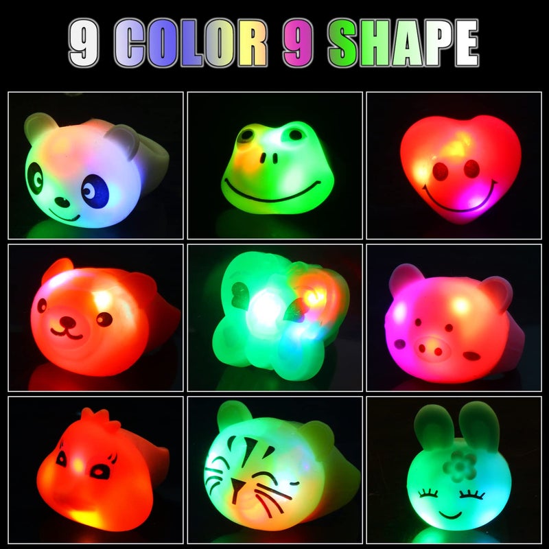 CCINEE 24Pcs Light Up Rings Flashing Colorful LED Animal Rubber Bumpy Jelly Rings Glow in Dark Finger Toys for Party Supplies Prizes Novelty Gifts Party Bag Filler - Image 4