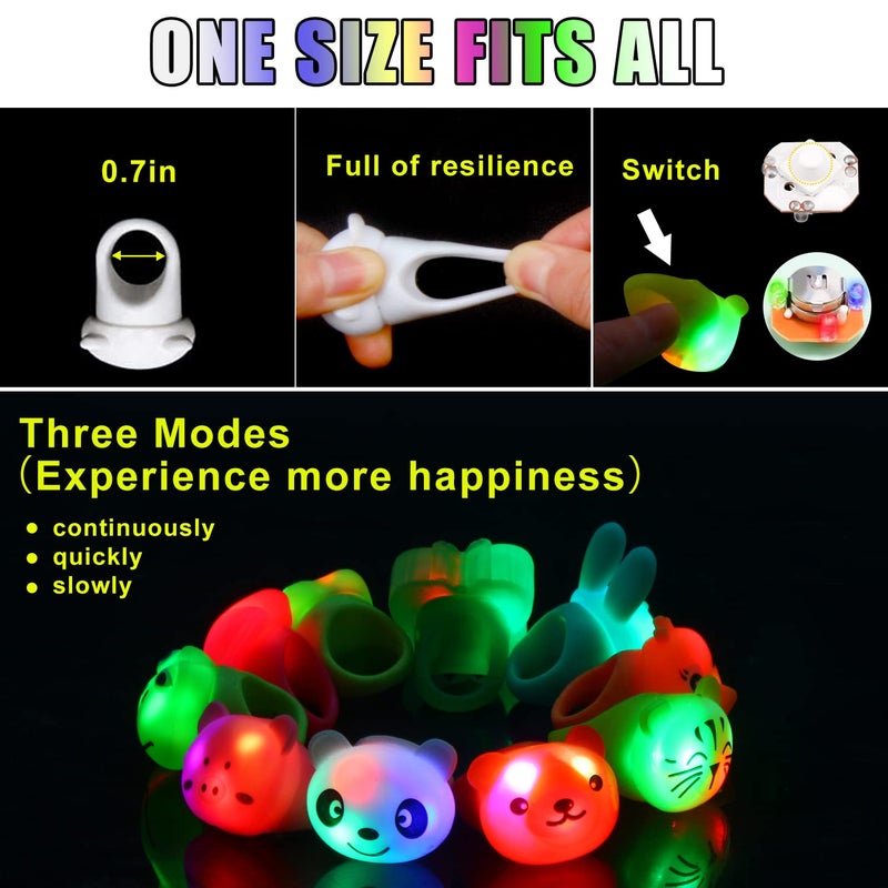 CCINEE 24Pcs Light Up Rings Flashing Colorful LED Animal Rubber Bumpy Jelly Rings Glow in Dark Finger Toys for Party Supplies Prizes Novelty Gifts Party Bag Filler - Image 3