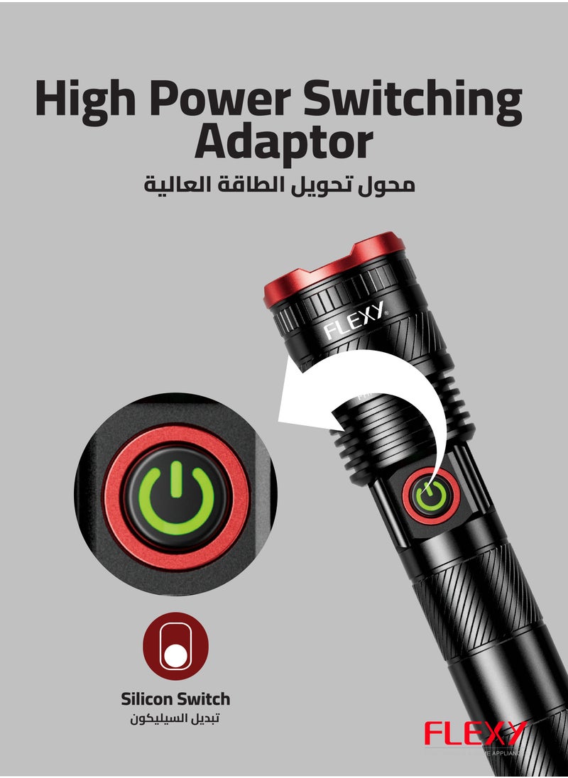 فليكسي مصباح يدوي FLEXY Super Light قابل لإعادة الشحن: إشعاع 700 متر، إضاءة تكبير، سبيكة ألومنيوم فضائية، عدسة بولي كربونات غير قابلة للكسر، لمسة نهائية مؤكسدة، كفالة  عامين. فائق السطوع ومتين.  - Image 5