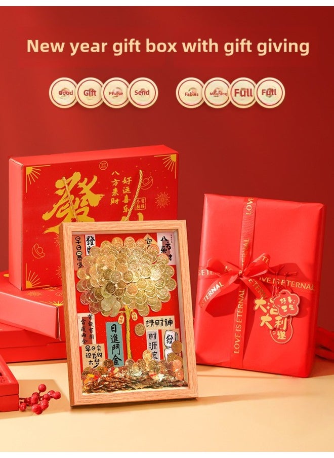 Generic Ge Qiang Fortune Tree Diy Photo Frame 50 Cents Coin Decoration Move Opening Wedding Year Gift Ornaments Material Bag-Color:16inch Wall Hanging + Gift Recommendation [color Paper + Ribbon + Hanging Card + Gift Box] - Standard Style: Including Gold Coin (rich Background + Walnut Photo Frame + Tree Trunk + Nanny  - Image 4