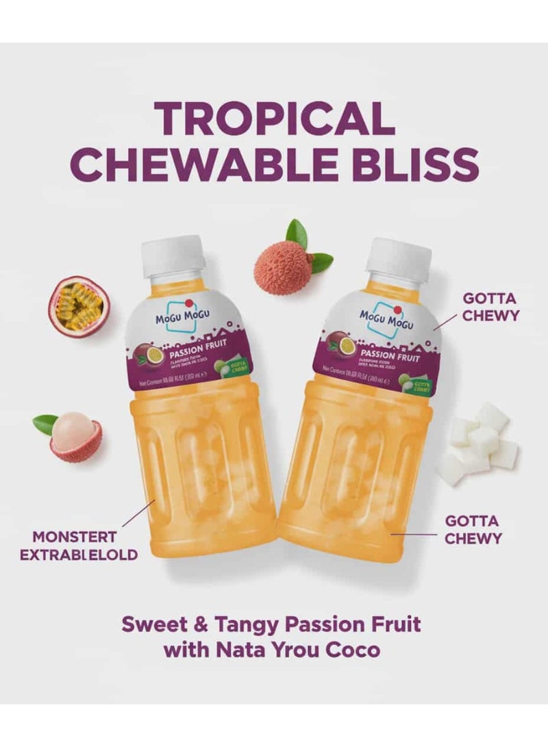 Mogu Mogu Passion Fruit Flavoured Drink with Nata de Coco, Pack of 2, 320ml - Image 1