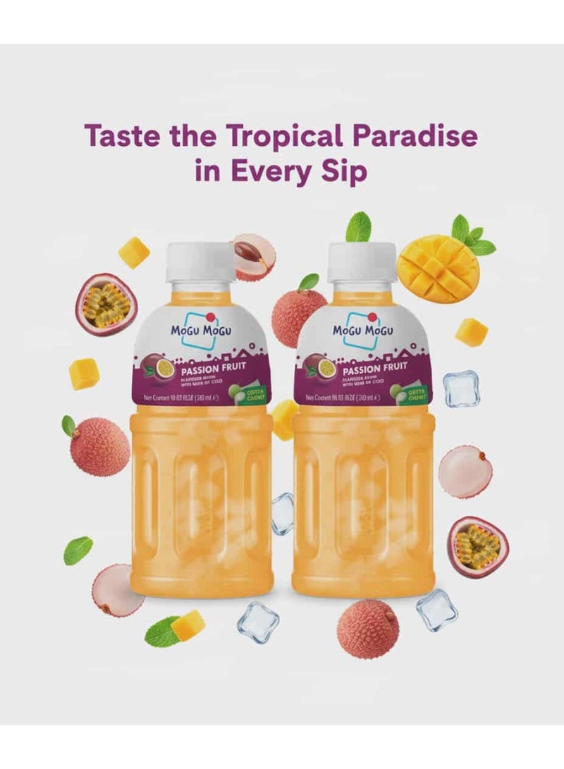 Mogu Mogu Passion Fruit Flavoured Drink with Nata de Coco, Pack of 2, 320ml - Image 2