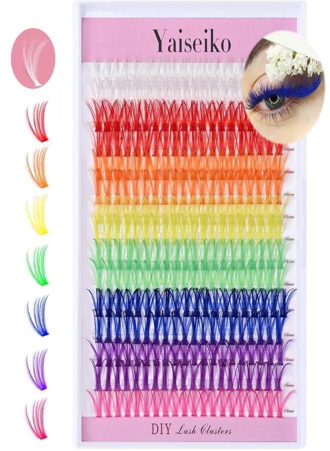 Yaiseiko Colored Lash Clusters 300Pcs Individual Lashes D Curl 14mm/16mm Mixed 8 Colors Rainbow DIY Eyelash Extension Colorful Cluster Lashes with White Eyelash Clusters Pack - Image 1