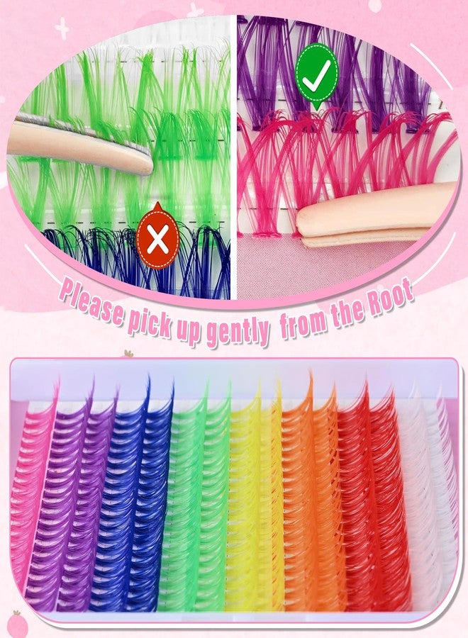 Yaiseiko Colored Lash Clusters 300Pcs Individual Lashes D Curl 14mm/16mm Mixed 8 Colors Rainbow DIY Eyelash Extension Colorful Cluster Lashes with White Eyelash Clusters Pack - Image 3