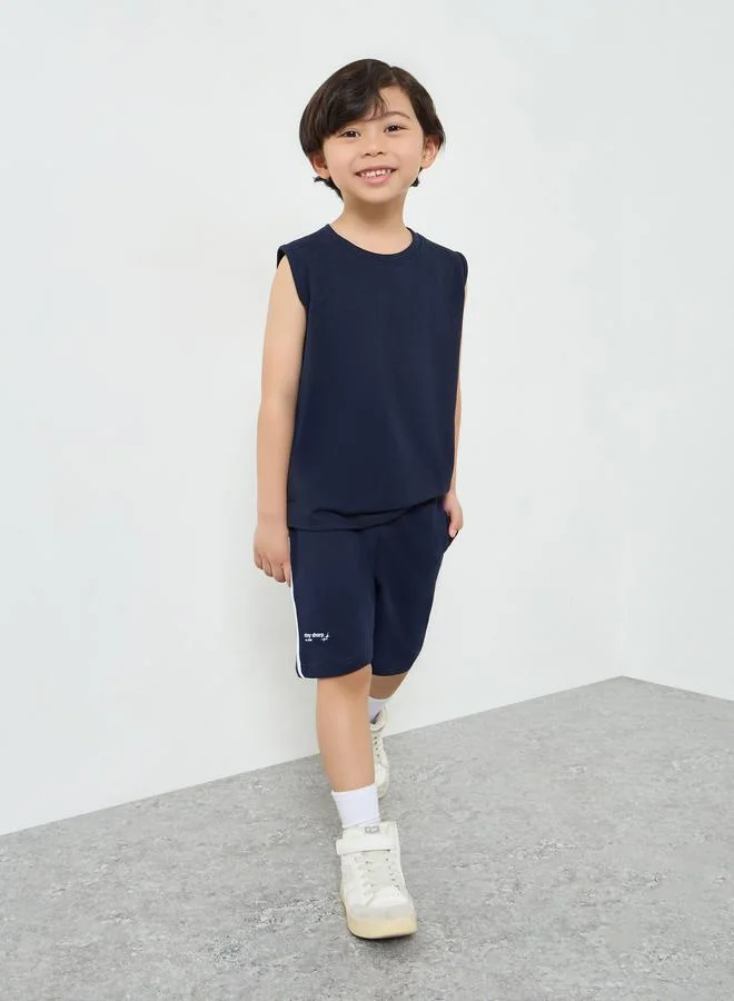 Styli Kids Navy Blue Cotton Shorts with Drawstring