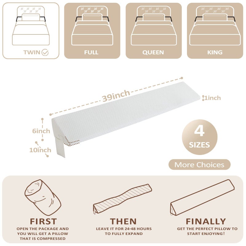Home Mate Homemate Twin Size(39""X10""X6"") Bed Wedge Pillow Stopper - Bed Gap Filler(0-8"") - Headboard Pillow - Triangle Bloster Pillow Wedges - White - Image 4