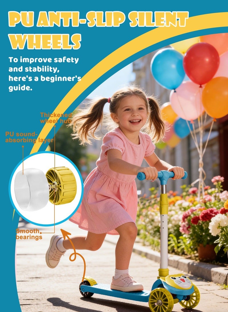 Shuer Kick Scooters for Kids, with Flashing Wheels and Adjustable Handle for Children, Kick Scooter with Music and Light for 1-6 Years Boys and Girls Indoor Outdoor(Green) - Image 3