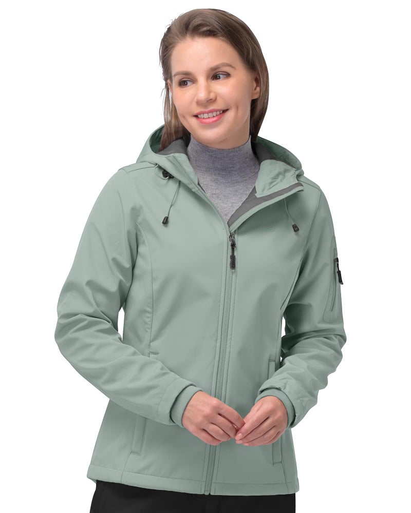 33000ft Womens Softshell Jacket Fleece Lined Warm Jacket Light Hooded Windproof Coat for Outdoor Hiking