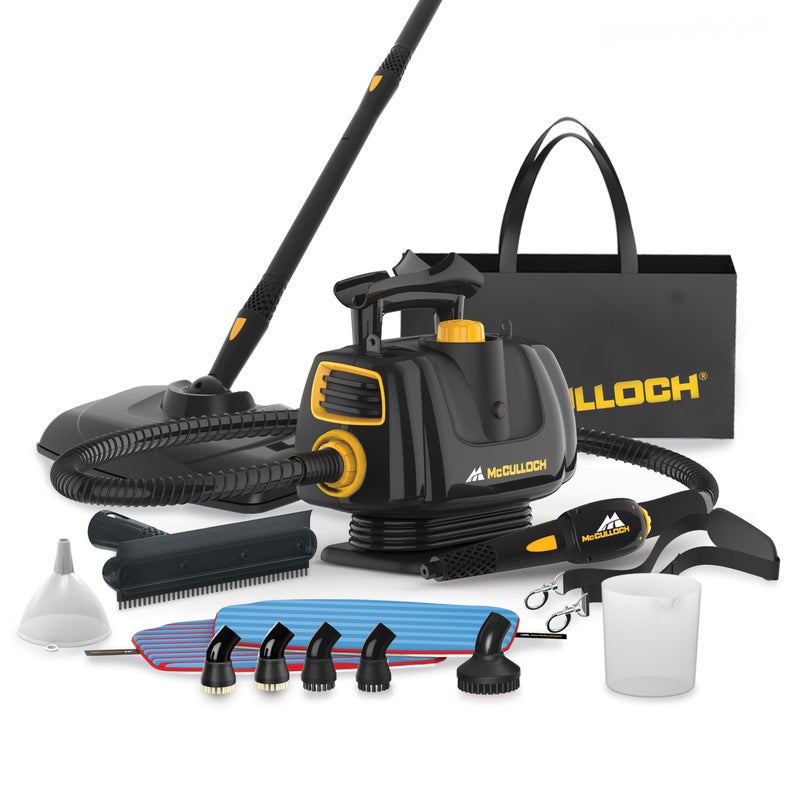 McCulloch MC1270 Portable Power Steam Cleaner, 30 Minute Runtime, 16 Accessories: Mop Head, Brushes, & More - Built for Home, Tile, Grout, Carpet, Furniture, & Personal Car Detailing - Image 1
