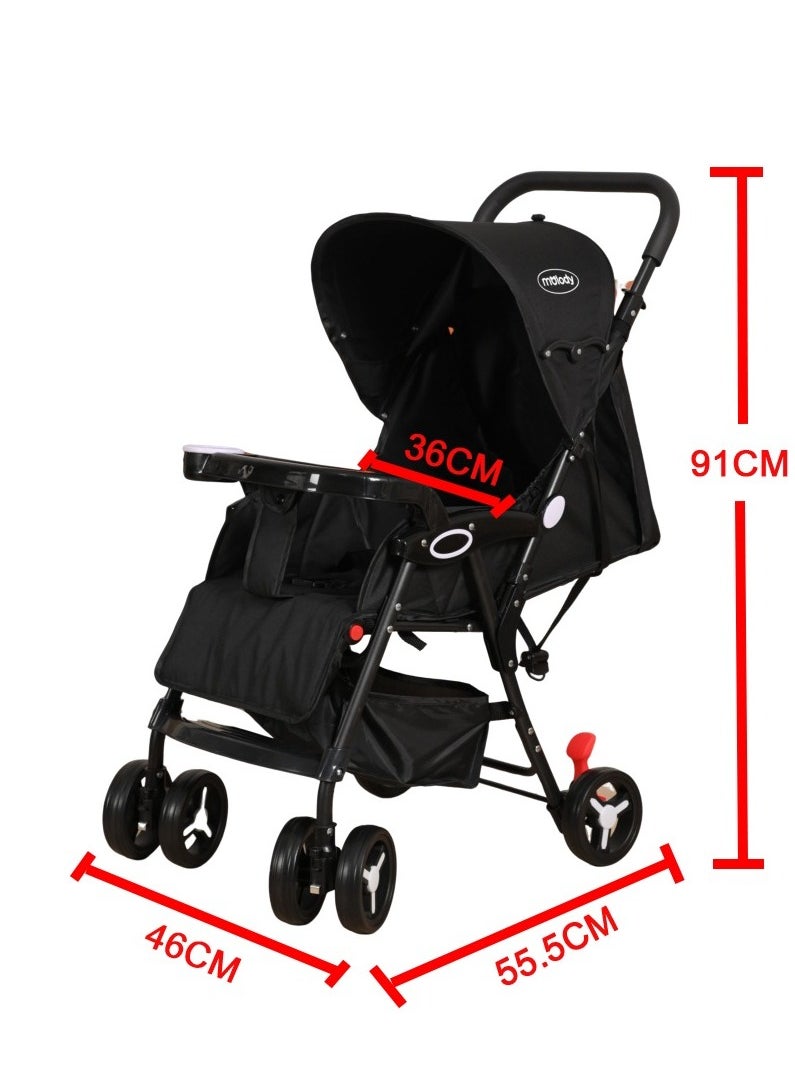 molody Lightweight Foldable Baby Stroller with Adjustable Reclining Seat and Canopy – 2-in-1 Compact Travel System for Newborns and Toddlers (0-3 Years), All-Terrain with Large Storage Basket and Safety Harness- Black  - Image 2