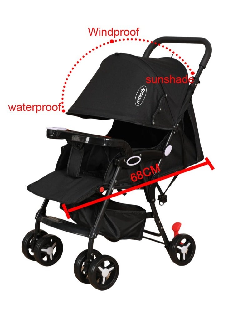 molody Lightweight Foldable Baby Stroller with Adjustable Reclining Seat and Canopy – 2-in-1 Compact Travel System for Newborns and Toddlers (0-3 Years), All-Terrain with Large Storage Basket and Safety Harness- Black  - Image 1
