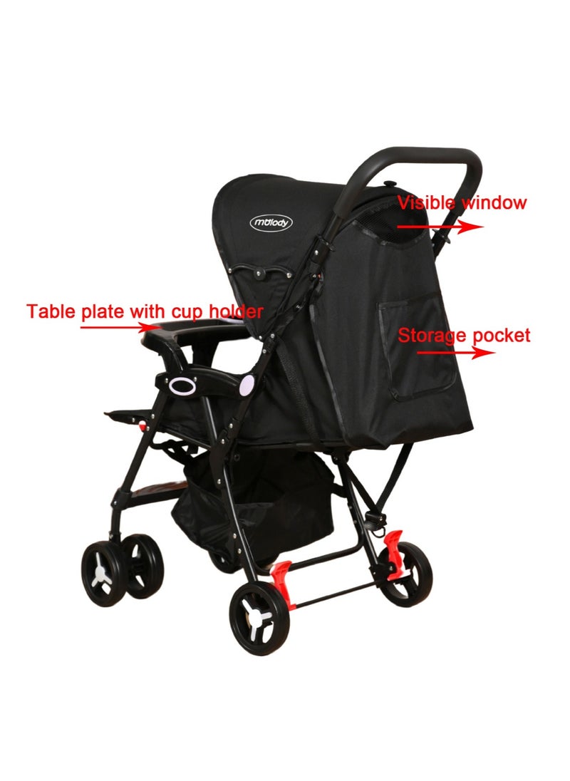 molody Lightweight Foldable Baby Stroller with Adjustable Reclining Seat and Canopy – 2-in-1 Compact Travel System for Newborns and Toddlers (0-3 Years), All-Terrain with Large Storage Basket and Safety Harness- Black  - Image 3