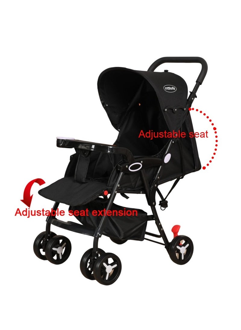 molody Lightweight Foldable Baby Stroller with Adjustable Reclining Seat and Canopy – 2-in-1 Compact Travel System for Newborns and Toddlers (0-3 Years), All-Terrain with Large Storage Basket and Safety Harness- Black  - Image 5