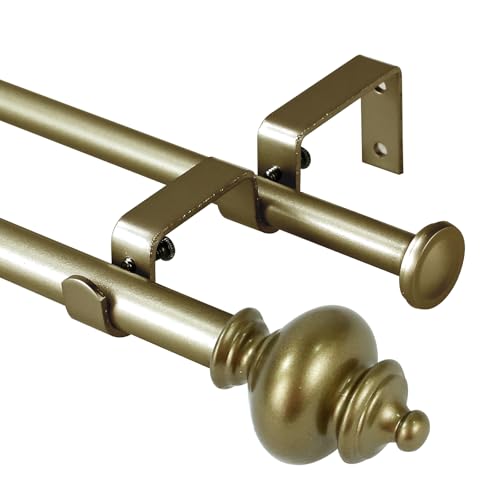 Urbanest Round Urn Adjustable Double Drapery Curtain Rod Set 58 4884 Antique Gold - Image 1