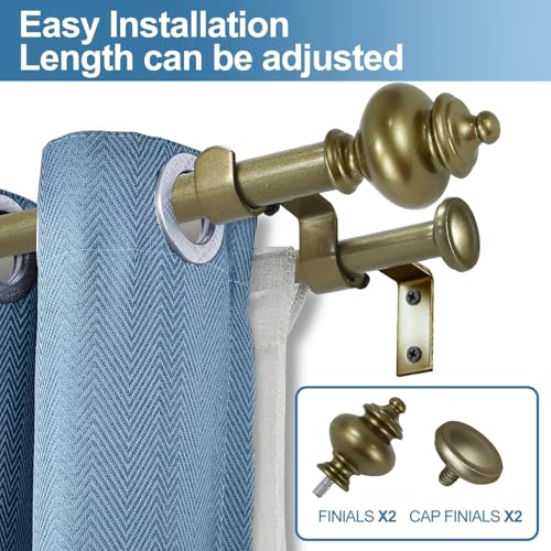 Urbanest Round Urn Adjustable Double Drapery Curtain Rod Set 58 4884 Antique Gold - Image 3