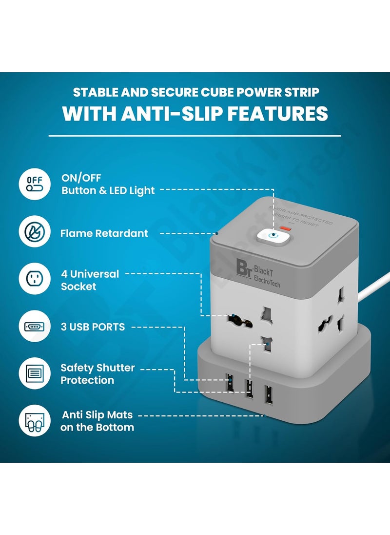 BlackT ElectroTech Blackt Electrotech BTPSC Power Cube with 4 Outlets 2 USBA 1 USBC Ports Compact Extension Cord Overload Protection  - Image 2