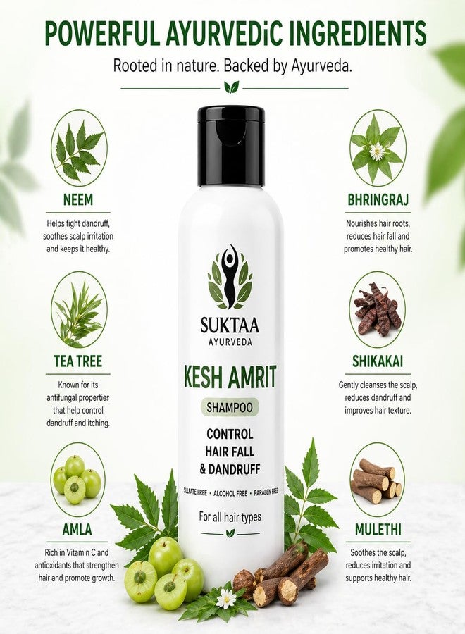 Suktaa Ayurveda Kesh Amrit Herbal Shampoo | Anti Hair Fall & Dandruff Control | Amla Reetha Shikakai Bhringraj | Hair Growth Ayurvedic Shampoo | Sulphate & Paraben Free | for Men & Women | 200ml - Image 3