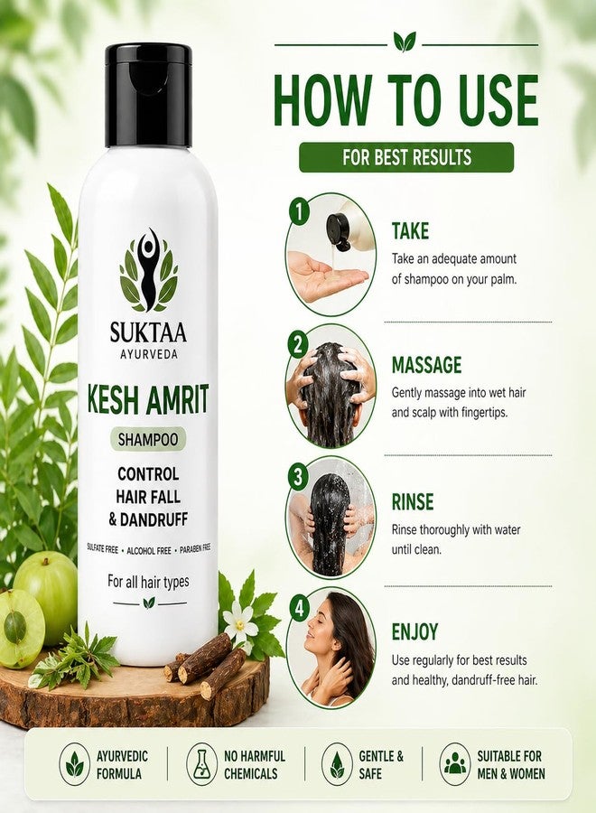 Suktaa Ayurveda Kesh Amrit Herbal Shampoo | Anti Hair Fall & Dandruff Control | Amla Reetha Shikakai Bhringraj | Hair Growth Ayurvedic Shampoo | Sulphate & Paraben Free | for Men & Women | 200ml - Image 4