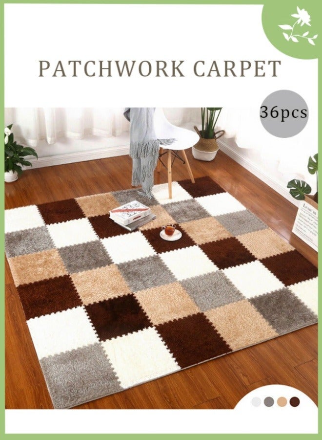 36PCS Plush Puzzle Foam Floor Mat for Kids- Thick Interlocking Fluffy Tiles with Border Square Rug Split Joint Soft Climbing Carpet Mats Area Rug for Room Floor （White + Grey + Camel + Coffee） - Image 1