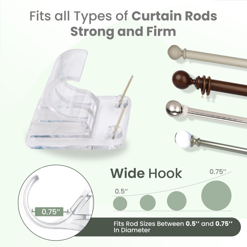 Evermount No Adhesive Heavy Duty Curtain Rod Holders with Wide Hook, 5X Stronger Than Adhesive Curtain Rod Hooks,Tension Curtain Rod Bracket for Wall with Pin Guide, Curtain Wall Mount (12 Pack, For 0.75" Rods) - Image 5