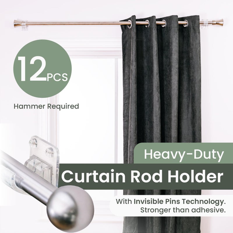 Evermount No Adhesive Heavy Duty Curtain Rod Holders with Wide Hook, 5X Stronger Than Adhesive Curtain Rod Hooks,Tension Curtain Rod Bracket for Wall with Pin Guide, Curtain Wall Mount (12 Pack, For 0.75" Rods) - Image 4