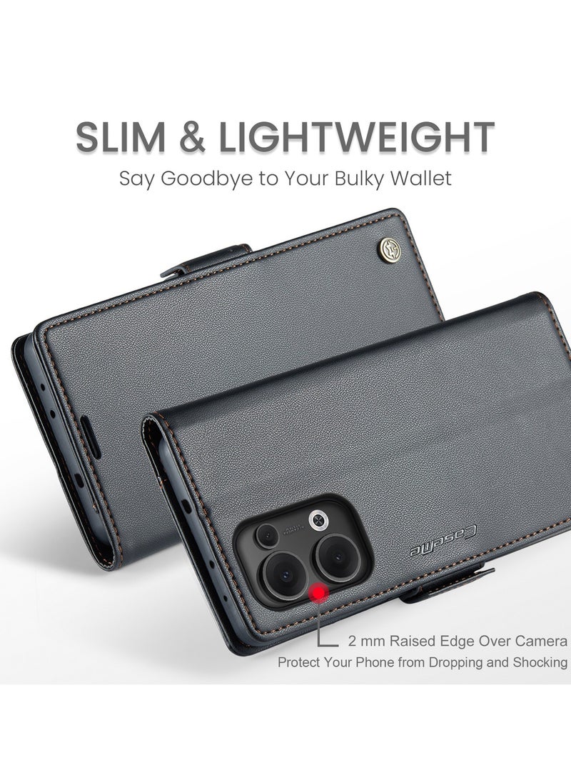 CaseMe Phone Case Luxury PU Leather Design Anti Fingerprint 023 Flip Cover Card Slot Holder Cover For Oppo Reno 13 5G (Black )  - Image 5