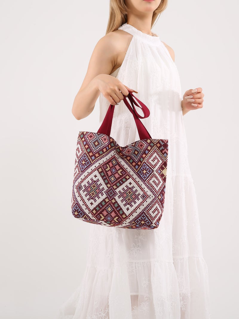 Large-Capacity Commuter Bag Women'S New Fashion Shoulder Tote Bag Ethnic Style Retro Student Class Handbag Bag - Image 5