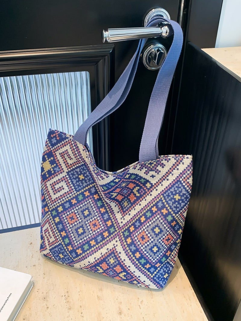 Large-Capacity Commuter Bag Women'S New Fashion Shoulder Tote Bag Ethnic Style Retro Student Class Handbag Bag - Image 2