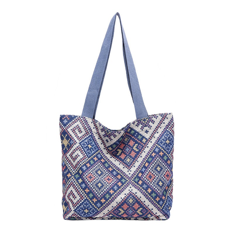 Large-Capacity Commuter Bag Women'S New Fashion Shoulder Tote Bag Ethnic Style Retro Student Class Handbag Bag - Image 1