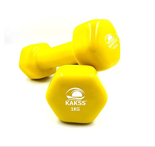 Kakss Cast Iron Vinyl Coated Dumbbells (1 KG (YELLOW)) - Image 1