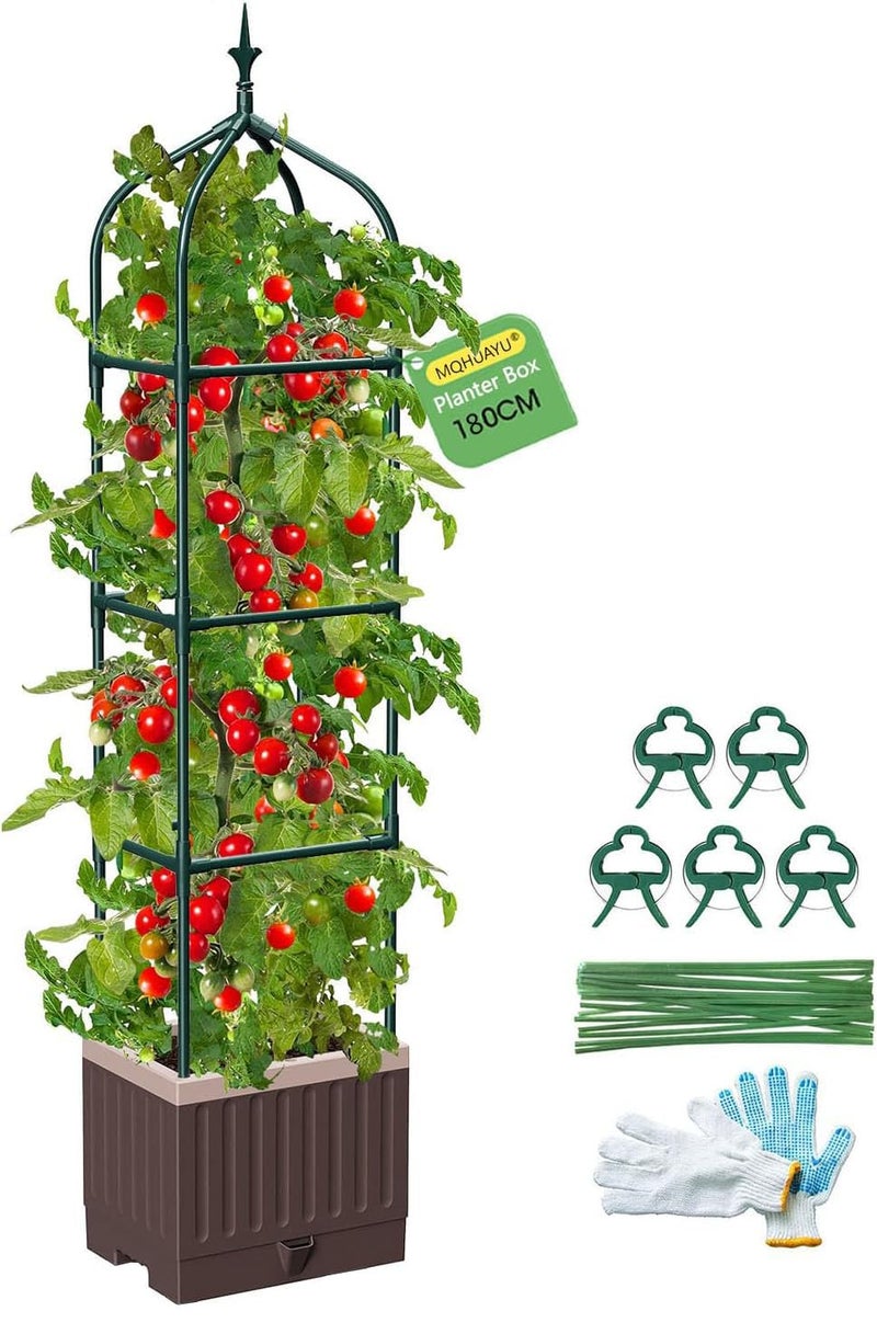 MQHUAYU Raised Garden Bed Planter Boxes with Trellis,1pcs 70.9" Self-Watering Tomato Planter Boxes with Trellis for Climbing Vegetables Plants Flowers Tomato,Use for Indoor Outdoor (Brown) - Image 1