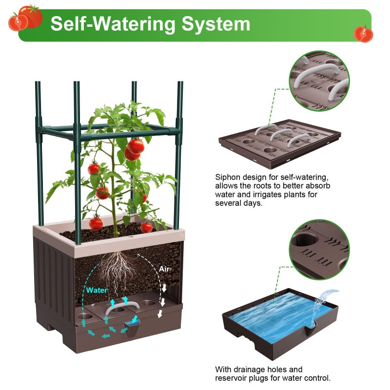 MQHUAYU Raised Garden Bed Planter Boxes with Trellis,1pcs 70.9" Self-Watering Tomato Planter Boxes with Trellis for Climbing Vegetables Plants Flowers Tomato,Use for Indoor Outdoor (Brown) - Image 5