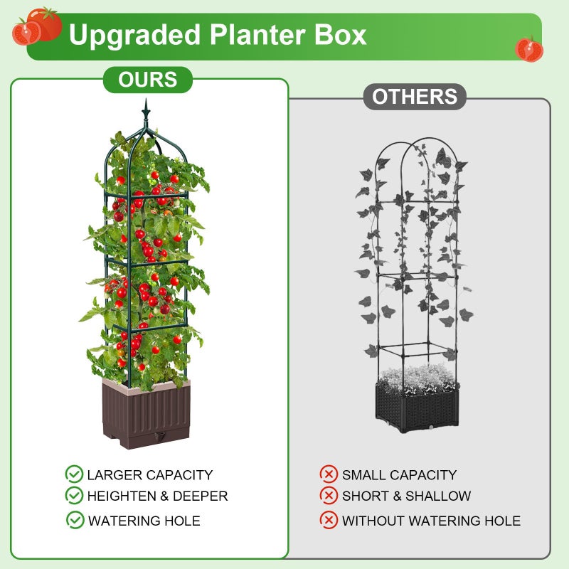 MQHUAYU Raised Garden Bed Planter Boxes with Trellis,1pcs 70.9" Self-Watering Tomato Planter Boxes with Trellis for Climbing Vegetables Plants Flowers Tomato,Use for Indoor Outdoor (Brown) - Image 3
