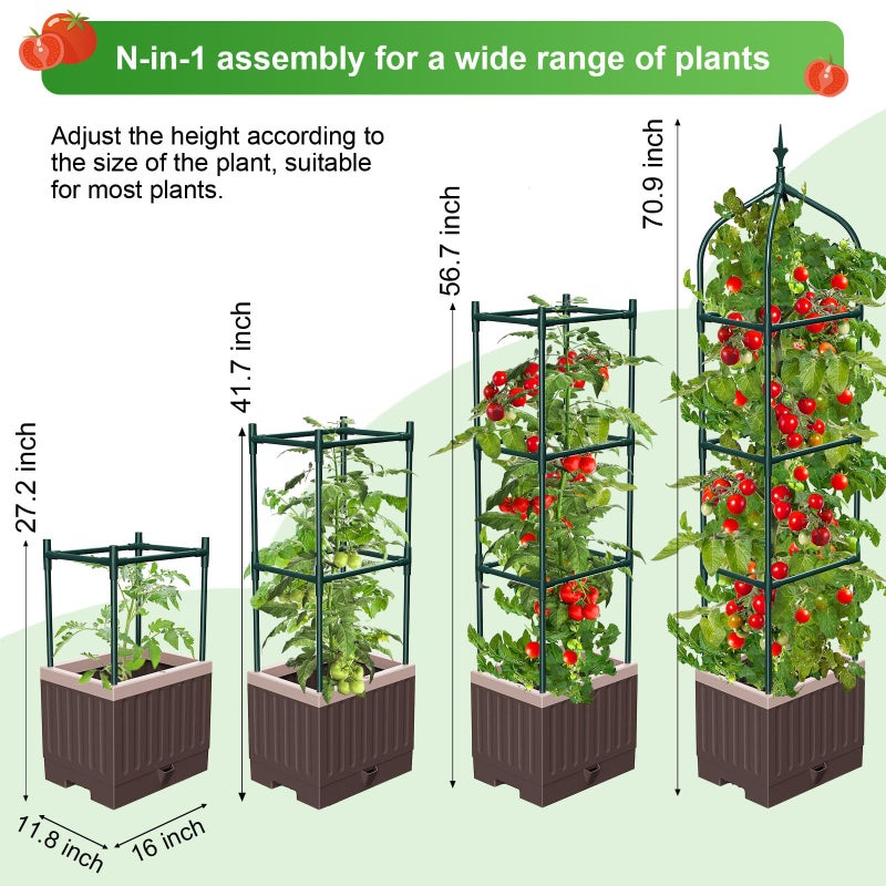 MQHUAYU Raised Garden Bed Planter Boxes with Trellis,1pcs 70.9" Self-Watering Tomato Planter Boxes with Trellis for Climbing Vegetables Plants Flowers Tomato,Use for Indoor Outdoor (Brown) - Image 2
