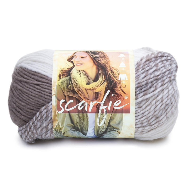 Lion Brand Yarn Scarfie Bulky Yarn, Cream/Taupe, 1 Pack - Image 1