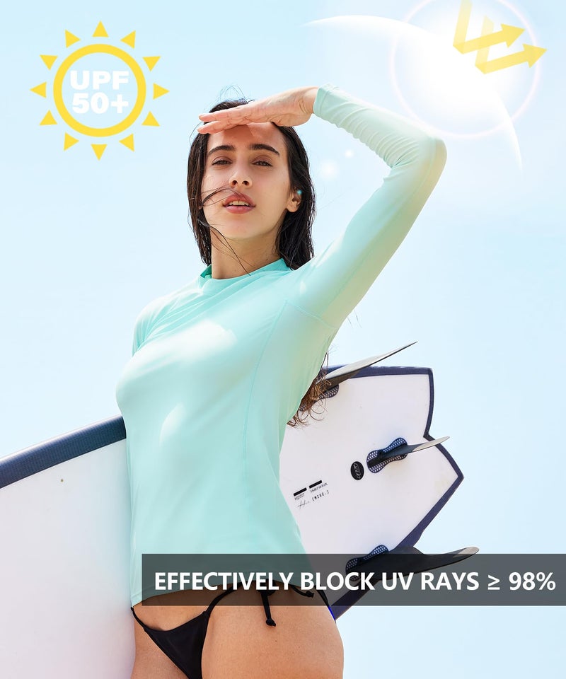 HUGE SPORTS Rash Guard for Women, Sun Protection Clothing SPF Shirts for Women UPF 50+ Swimsuit Tops Hiking Surfing Fishing Light Blue XL - Image 5