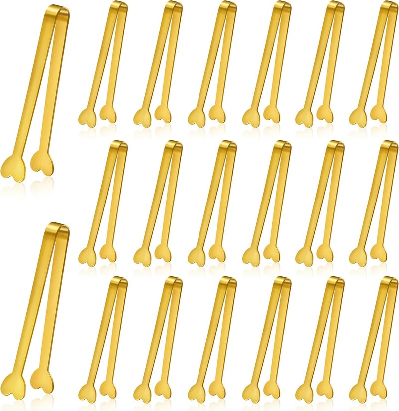 Lazycorner 20-Packs Mini Serving Tongs, Stainless Steel Small Appetizers Tongs, Metal Kitchen Tongs, Ice Sugar Tongs for Serving Food (5inch，Gold) - Image 1