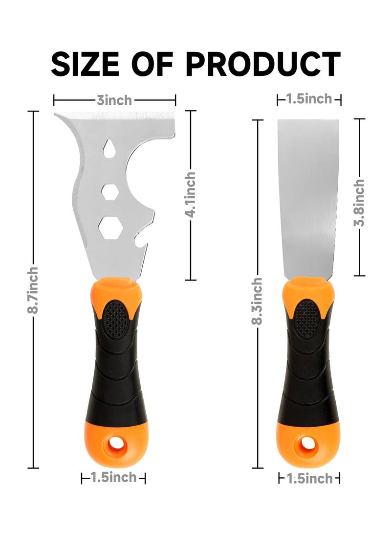 sokany 2 Pack, 12-in-1 Paint Scraper Tool, Multi-use Painters Tool, 22cm Stainless Steel Putty Knife Scraper, Paint Scraper for Painting and Wood, Razor Blade Scraper (Multicolour) - Image 2