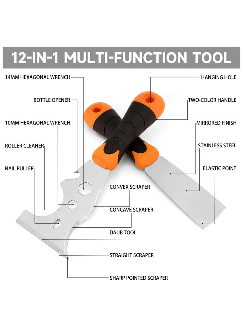 sokany 2 Pack, 12-in-1 Paint Scraper Tool, Multi-use Painters Tool, 22cm Stainless Steel Putty Knife Scraper, Paint Scraper for Painting and Wood, Razor Blade Scraper (Multicolour) - Image 3
