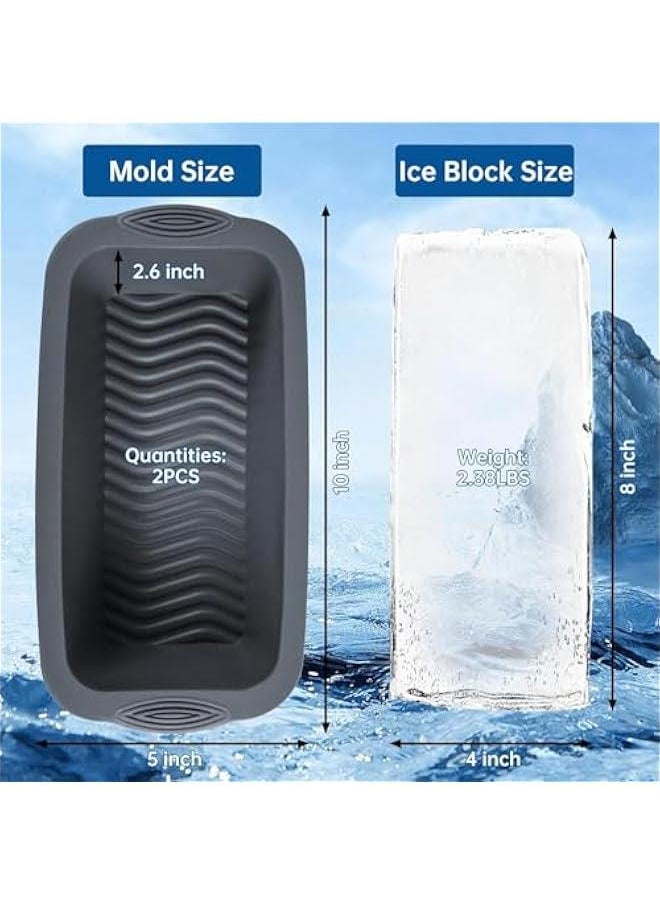 HOOKOR Extra Large Ice Block Mold,2 Pack 4.7lbs Ice Cubes for Cold Plunge or Coolers,Reusable Silicone Ice Molds for Ice Bath Chiller,Big Ice Tray (Grey)  - Image 2