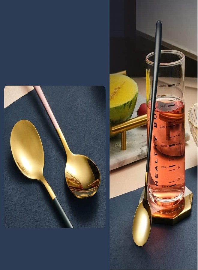 KESESU Spoons, Stainless Steel Long-Handled Spoon,Gold Small Round Spoon,Household Tableware Set,Dessert Spoon,for Cafe Restaurant (8.20 Inch,Black Gold - 4) - Image 5