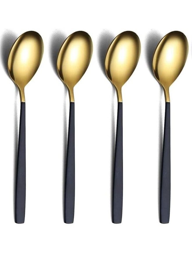 KESESU Spoons, Stainless Steel Long-Handled Spoon,Gold Small Round Spoon,Household Tableware Set,Dessert Spoon,for Cafe Restaurant (8.20 Inch,Black Gold - 4) - Image 1