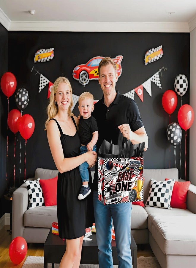 LUUFILx Race Car Gift Bag Fast One 1st Birthday Gift Bag for Boys Hot Car Party Favor Bags with Tissue Paper Greeting Card Racing Goodie Treat Bag for Wheel Party One Year Old Birthday Decorations Supplies - Image 4