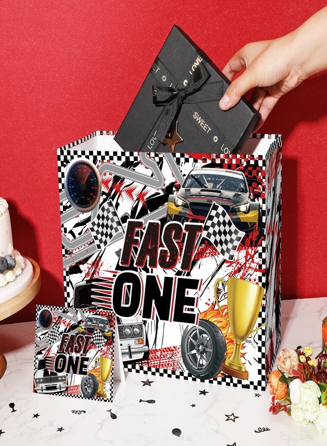 LUUFILx Race Car Gift Bag Fast One 1st Birthday Gift Bag for Boys Hot Car Party Favor Bags with Tissue Paper Greeting Card Racing Goodie Treat Bag for Wheel Party One Year Old Birthday Decorations Supplies - Image 2